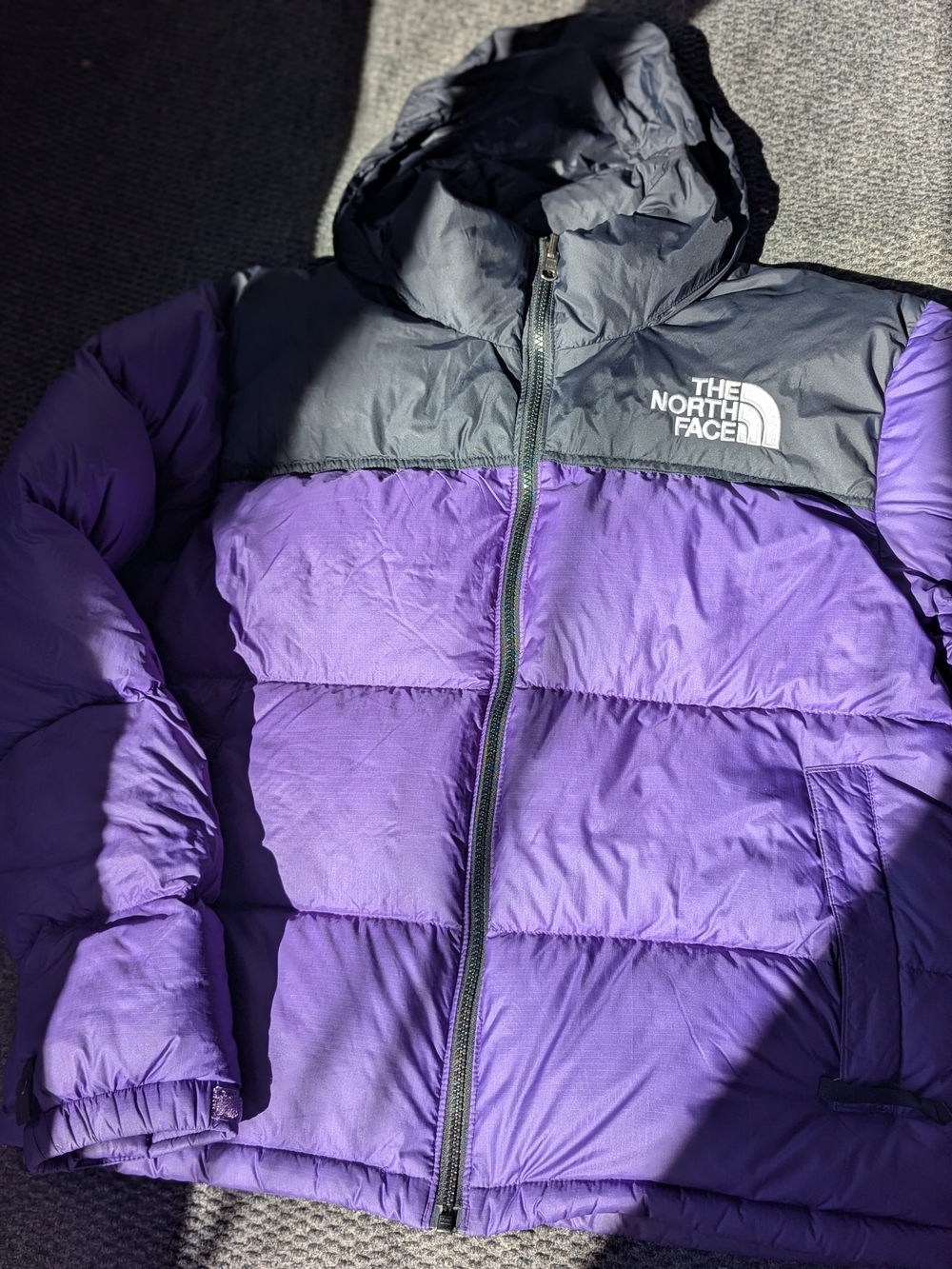 The North Face Nuptse Women's Purple & Black Hooded Puffer Jacket L